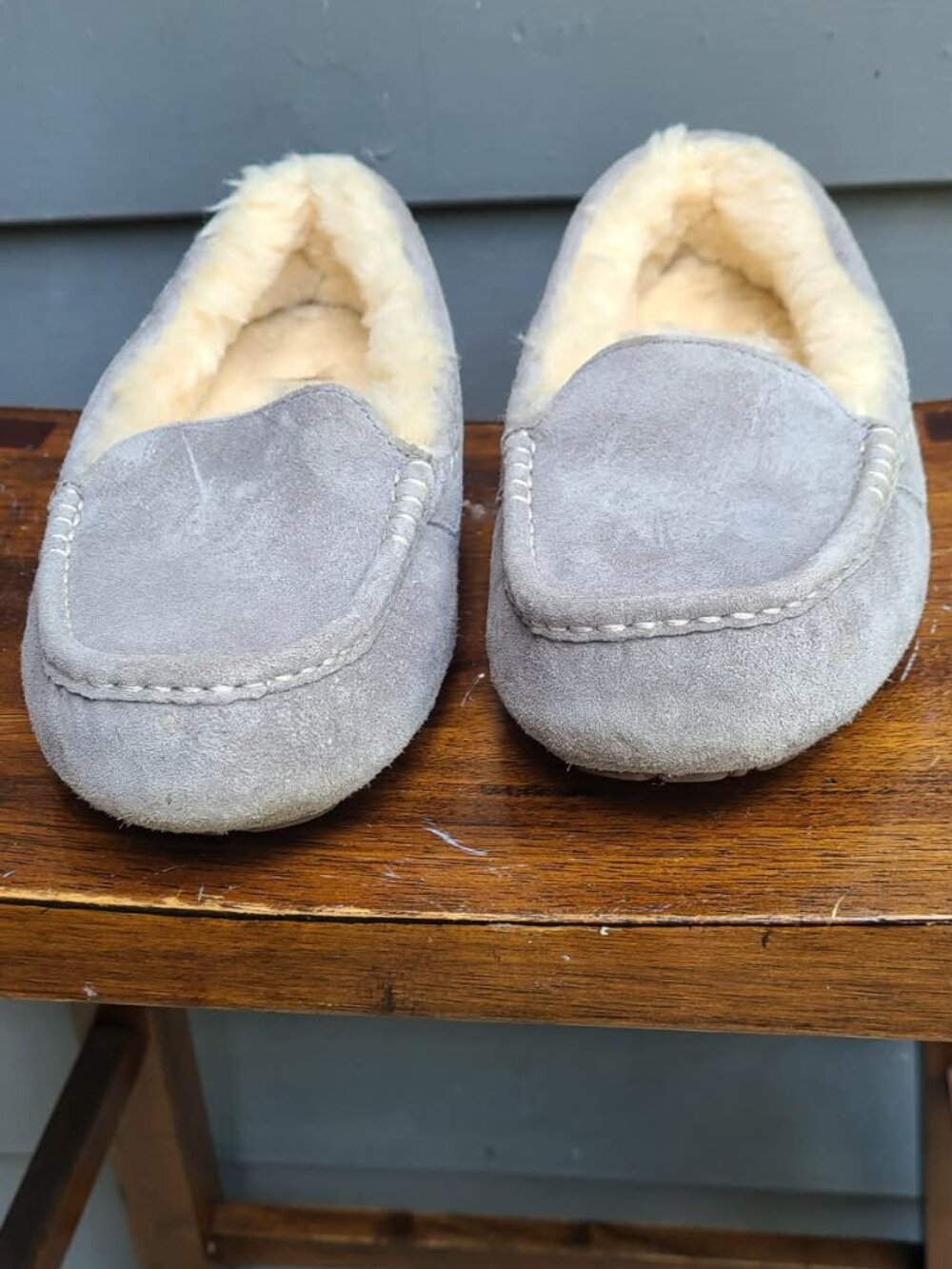 UGG Ansley Light Grey Suede Shearling Slippers size 7 - Picture 5 of 13
